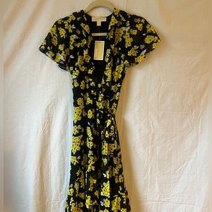 micheal kors black and yellow wrap dress